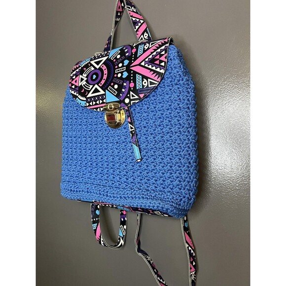 Handmade Crochet Backpack Womens Boho Knit Aztec Tribal Bag Unique Festival - Picture 4 of 11